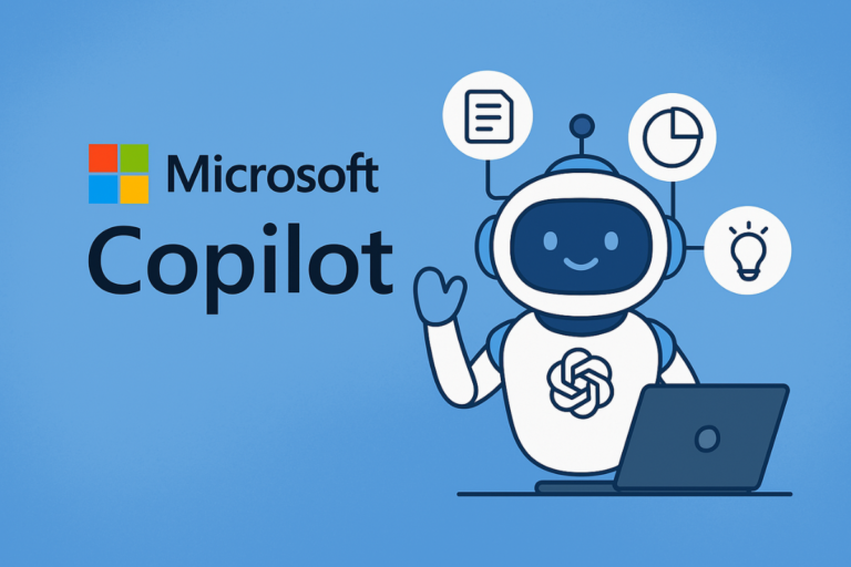Microsoft Copilot - inteligentny asystent AI z interfejsem robota wspierający pracę w aplikacjach Microsoft 365