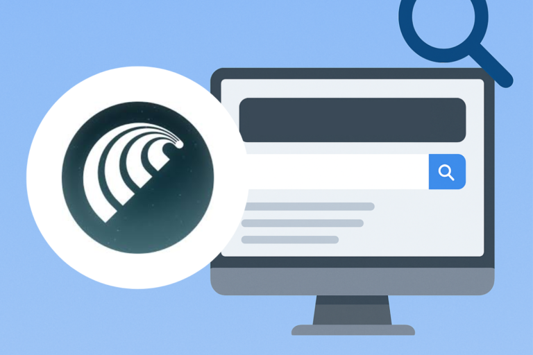 Ilustracja przedstawiająca Comet, nową wyszukiwarkę AI od Perplexity, pokazującą ekran z polem wyszukiwania na tle w odcieniach niebieskiego.